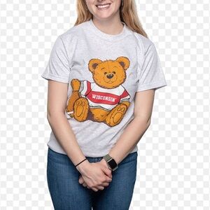 NWT University Of Wisconsin Women's Teddy Bear T Shirt Gray Team Wisconsin S